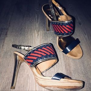 Coach woven red, blue, gold leather heels size 8.5